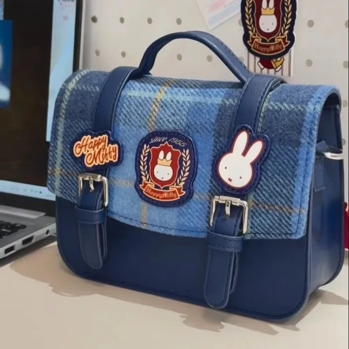 Anime Miffy Preppy Style Portable Crossbody Bag Flip Cover Cambridge Bag New Style Retro Leisure Cute Bag Lovely Kawaii Sweet