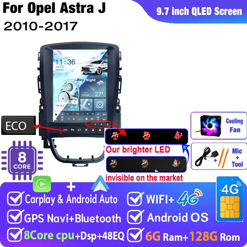 ZOYOSKII Autoradio Android voor Opel Astra J Vauxhall Holden Cascada 2009-2018 Multimedia Scherm GPS Navigatie Auto Carplay ECO