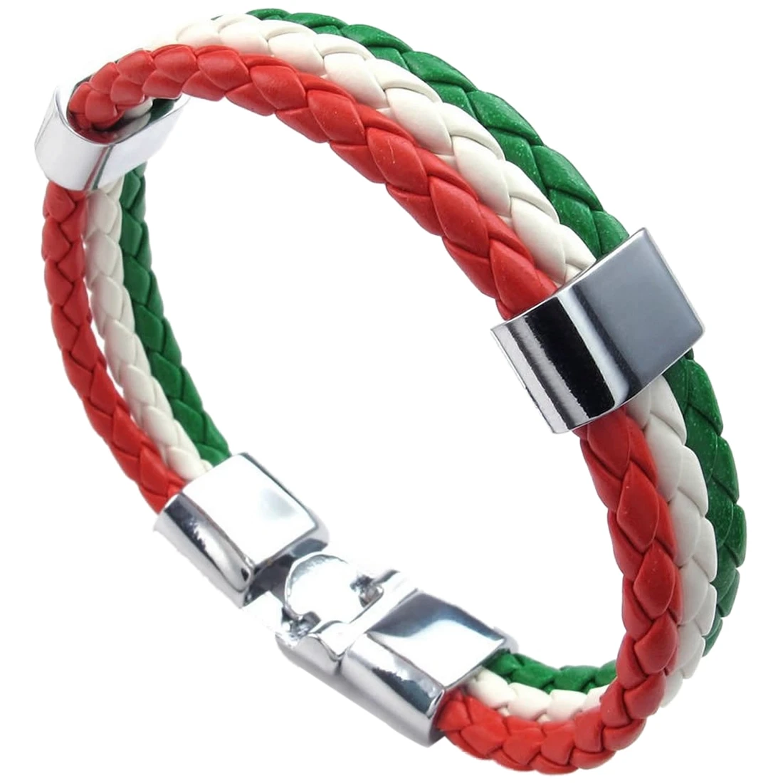 Jewelry Bracelet, Italian Flag Bangle, Leather Alloy, for Men'S Women, Green White Red (Width 14 Mm, Length 23 Cm)