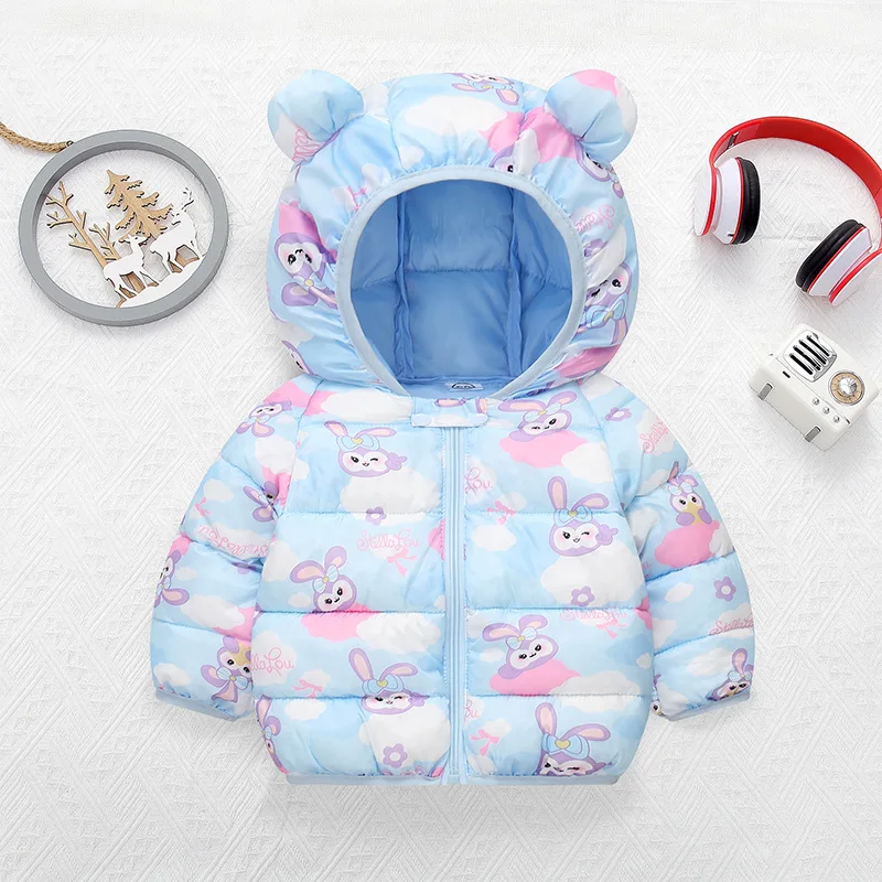 New Autumn Winter Warm Baby Girls Jacket For Print Rabbit Pattern Hooded Coat For Kids Children Outdoor Outerwear