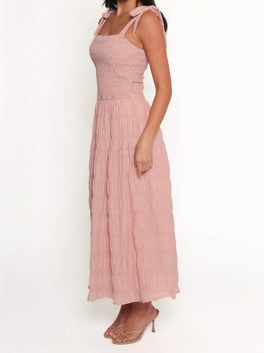 Abito lungo da donna nuovo tinta unita con spalline increspate Abito Cami Abito estivo senza maniche moda S-XL