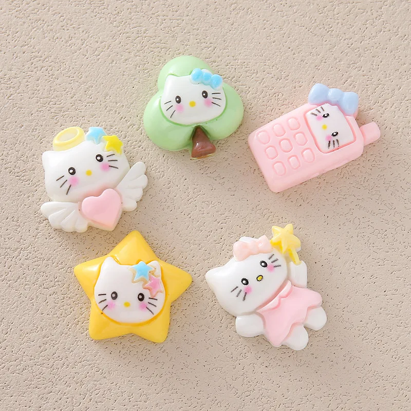 

5pcs Sanrio Hello Kitty Cat Resin Cartoon Trinkets Wholesale DIY Mobile Phone Case Charms Pendant Keychain Material DIY Hairpin