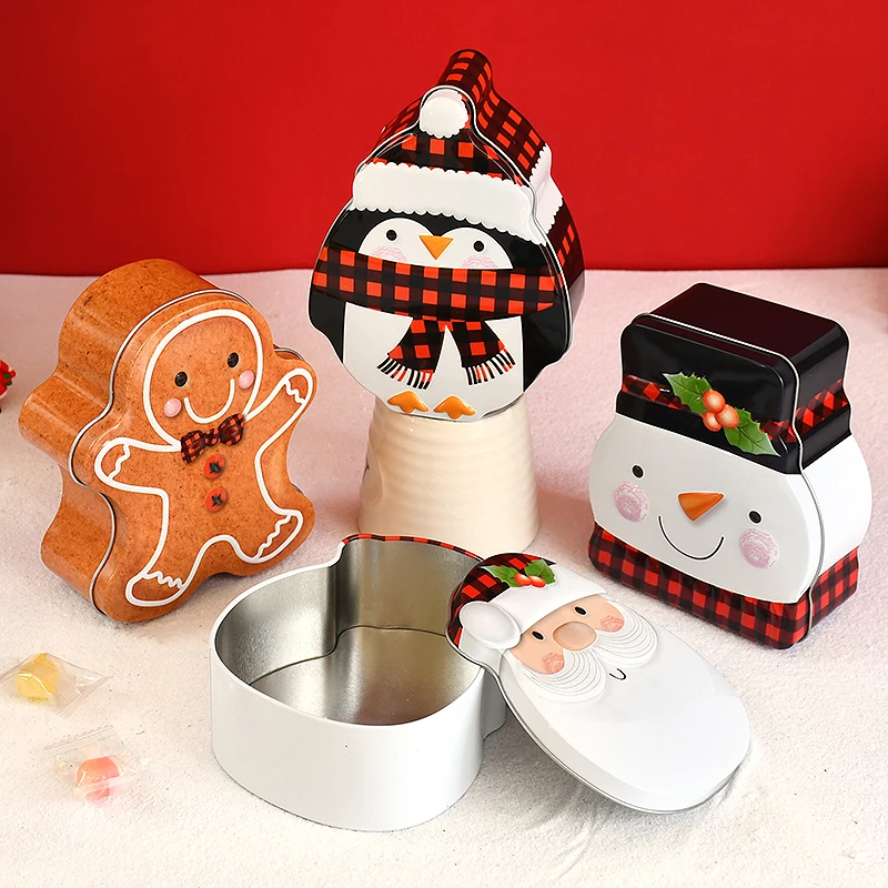 Christmas Cookie Boxes Gingerbread Man Santa Claus Snowman Tin Candy Packing Box Merry Xmas Decoration For Home New Year Navidad