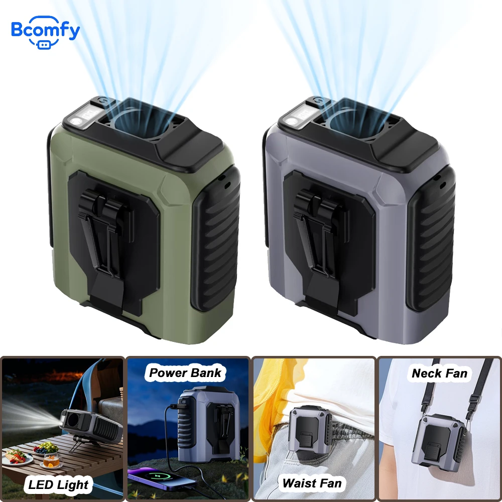 

Waist Clip Fan Outdoor Portable Hanging Neck Fan Strong Wind with Power Bank LED Lighting for Sports Courier Outdoor Working