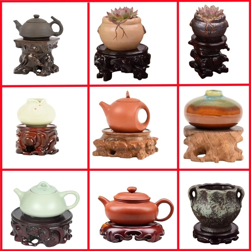 Wooden Coffee Tea Sets Pedestal Standing Flower Base Figurines Vase Flower Pot Sorting Table Bonsai Plant Shelf Display Stand
