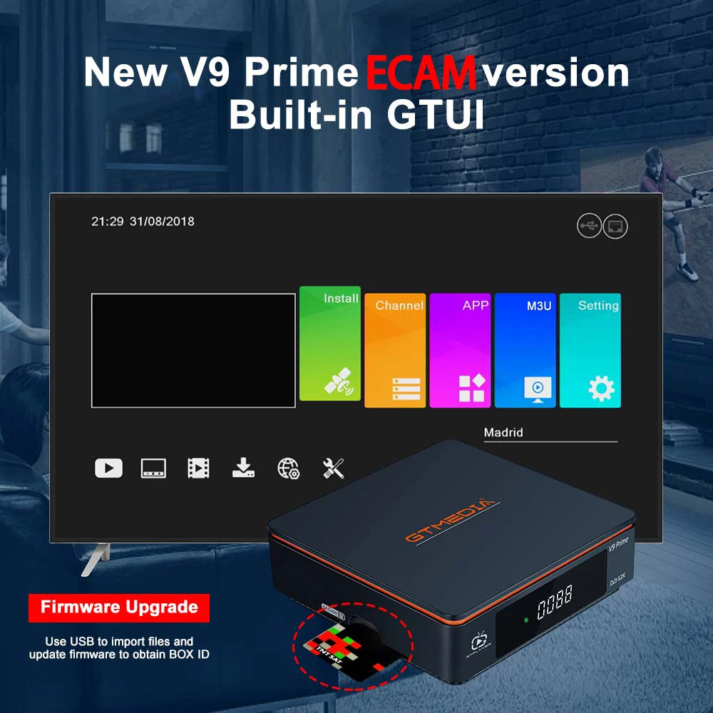 GTMEDIA V9 Prime Satellite Receiver DVB-S/S2/S2X multi-stream HEVC/H265  Built-in 2.4G WIFI BISS auto roll SAT2IP by GTShare APK