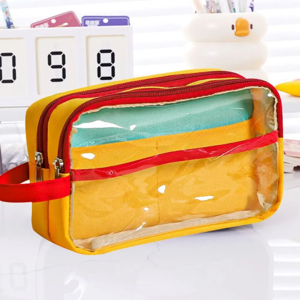Stationery Multi-layer Contrast Color Pen Bag Transparent Large Capacity Pencil Case Portable DIY Pen Pouch Student