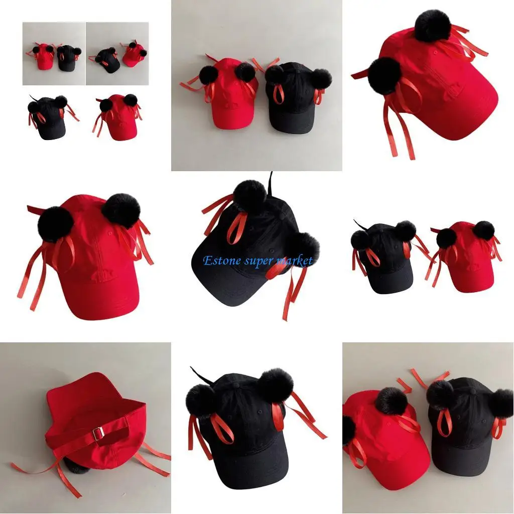 

090B Stylish Baby Baseball Caps with Anime Themed Bun Accent Fashionable Awning Caps