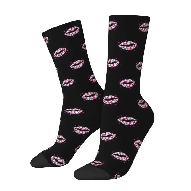 Cute Diamond Kiss Socks Men Women Warm 3D Printing Crystal Rhinestone Lips Basketball Sports Socks