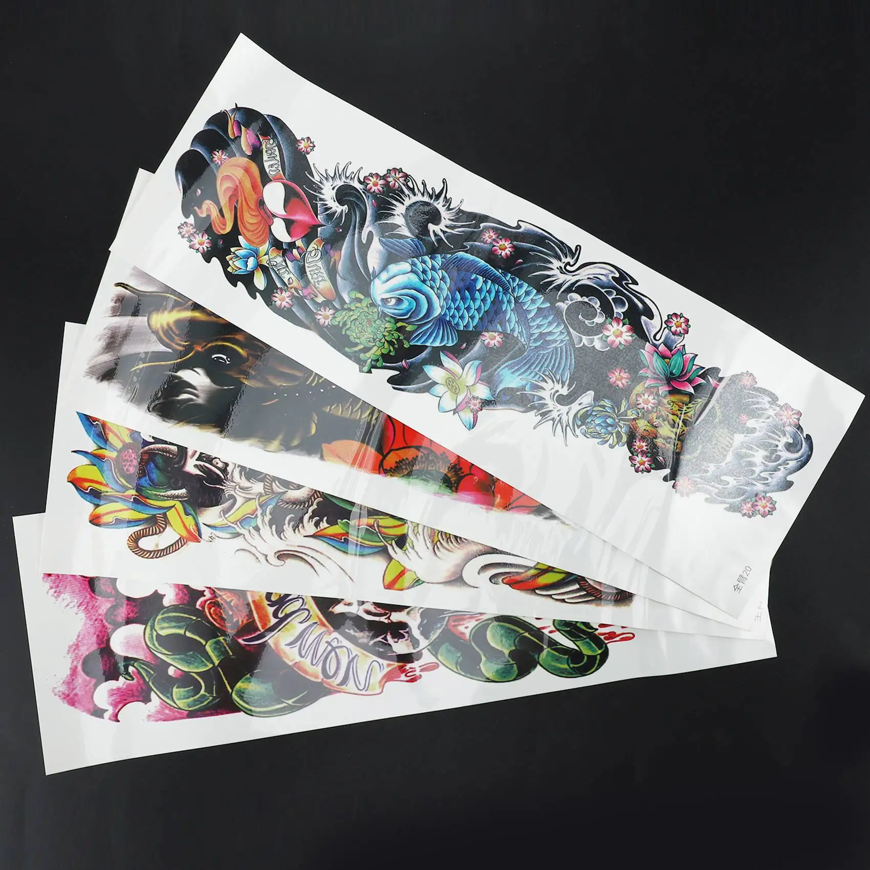 

A66Z 4Pcs/Lot Waterproof Temporary Tattoos Fish Skull Color Full Arm Mechanical Pattern Tattoos Applique Arm Full Arm Tattoos St