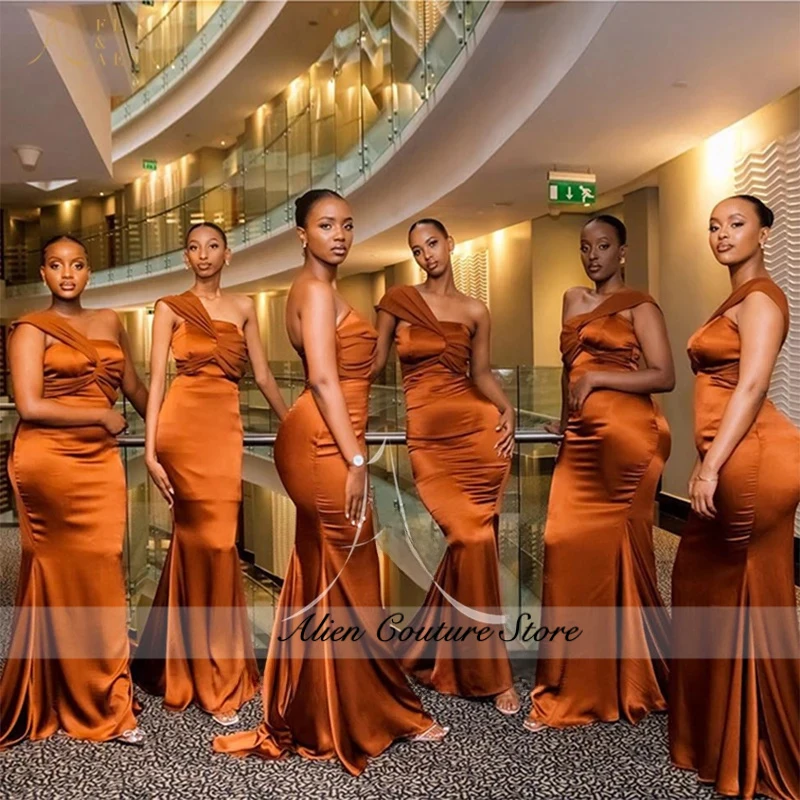 

Burnt Orange Satin Bridesmaid Dress Customized One Shoulder Formal Gowns for Weddings Guest Weddings Party Dress Robe