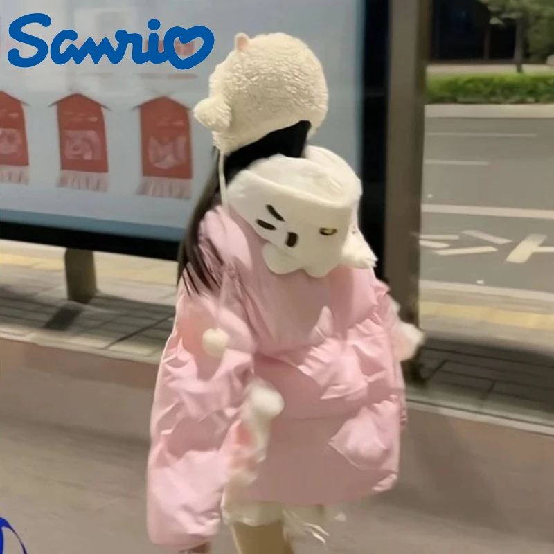 

Sanrio Hello Kitty Hooded Cotton Jacket Kawaii Anime Cartoon Printed Embroidery Accessories Cotton Jacket Women's Design Top