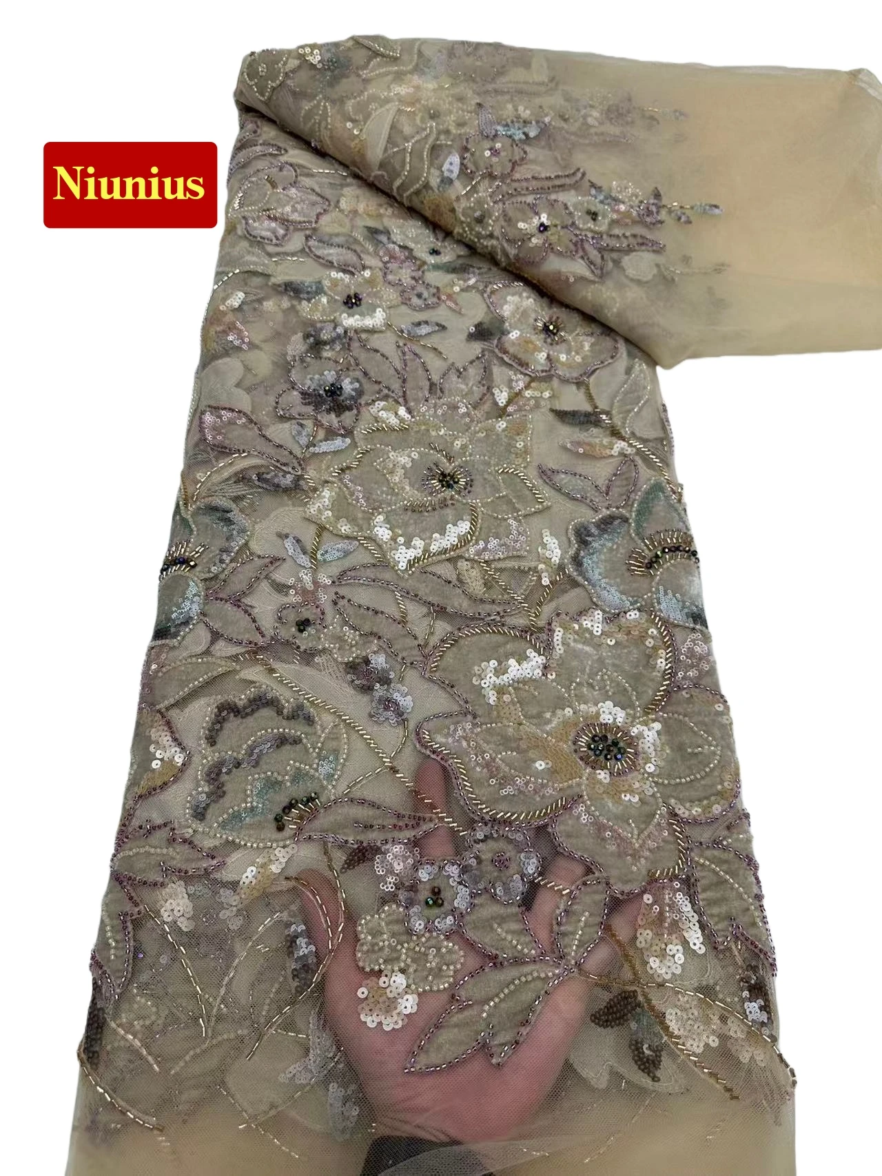 

2026 Роскошная нежная мягкая бархатная ткань с камнями — элегантное высококачественное кружево-труба для свадебного вечернего платьяNN8198_R