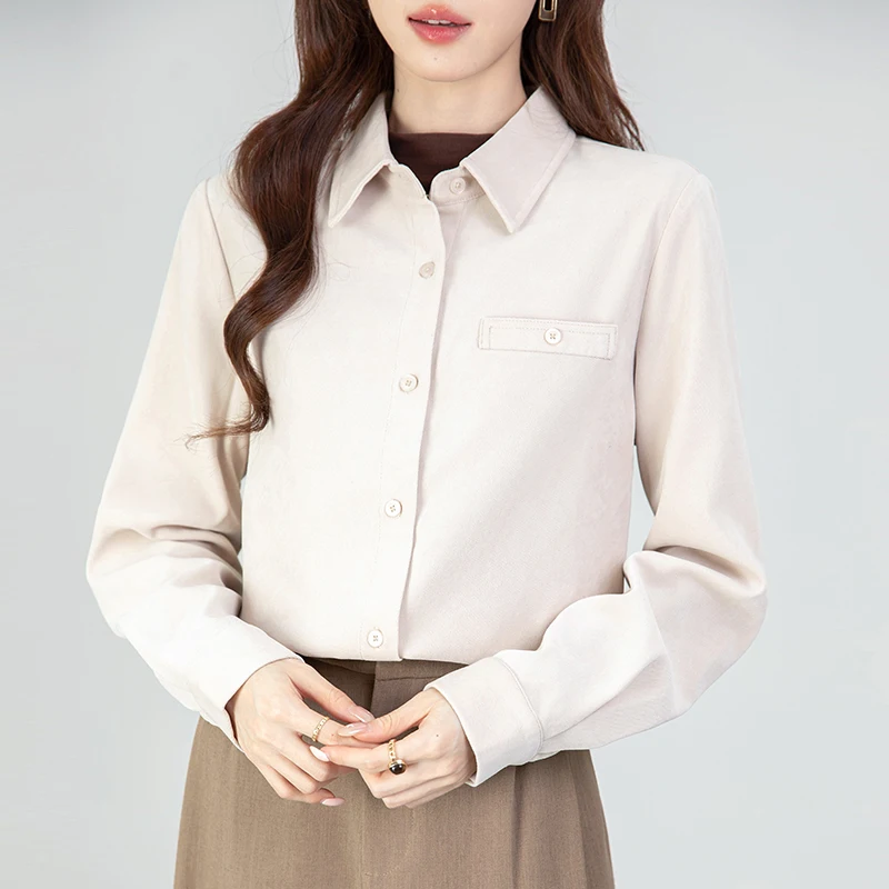 가을 겨울 빈티지 두꺼운 여성용 레드 블라우스 2025 신상 솔리드 싱글 브레스티드 오피스 워크웨어 캐주얼 루즈 셔츠 탑 여성용