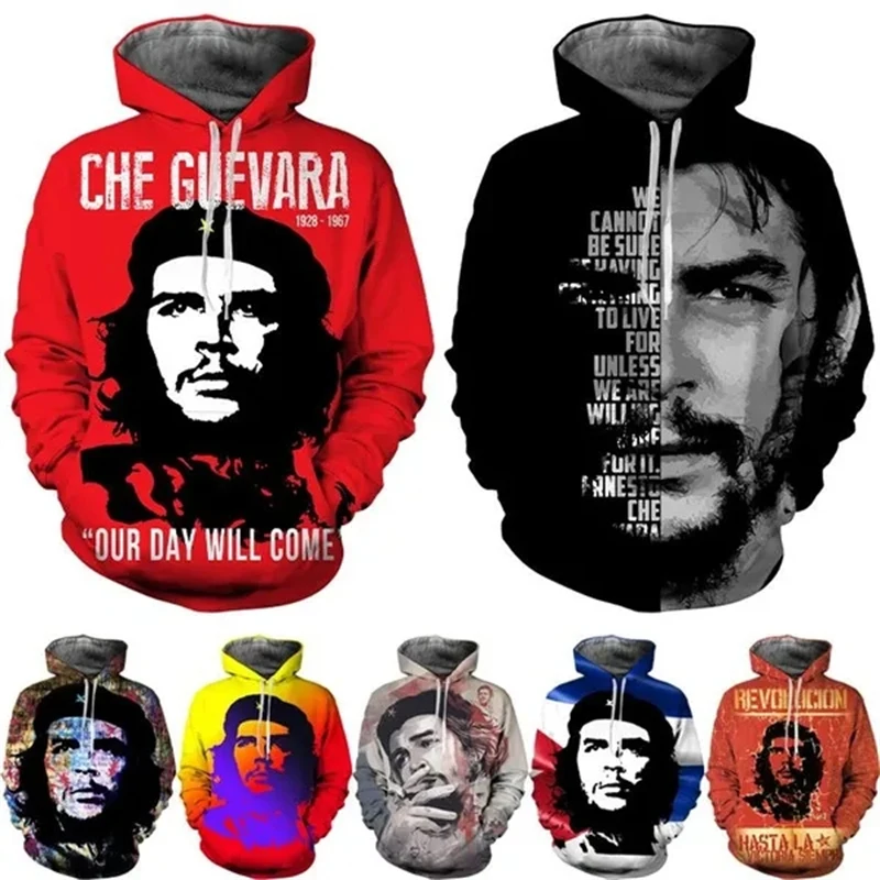 Толстовка с капюшоном Che Guevara, повседневный свитшот с длинным рукавом и 3D-принтом, в стиле ретро, удобные топы для мужчин и женщин