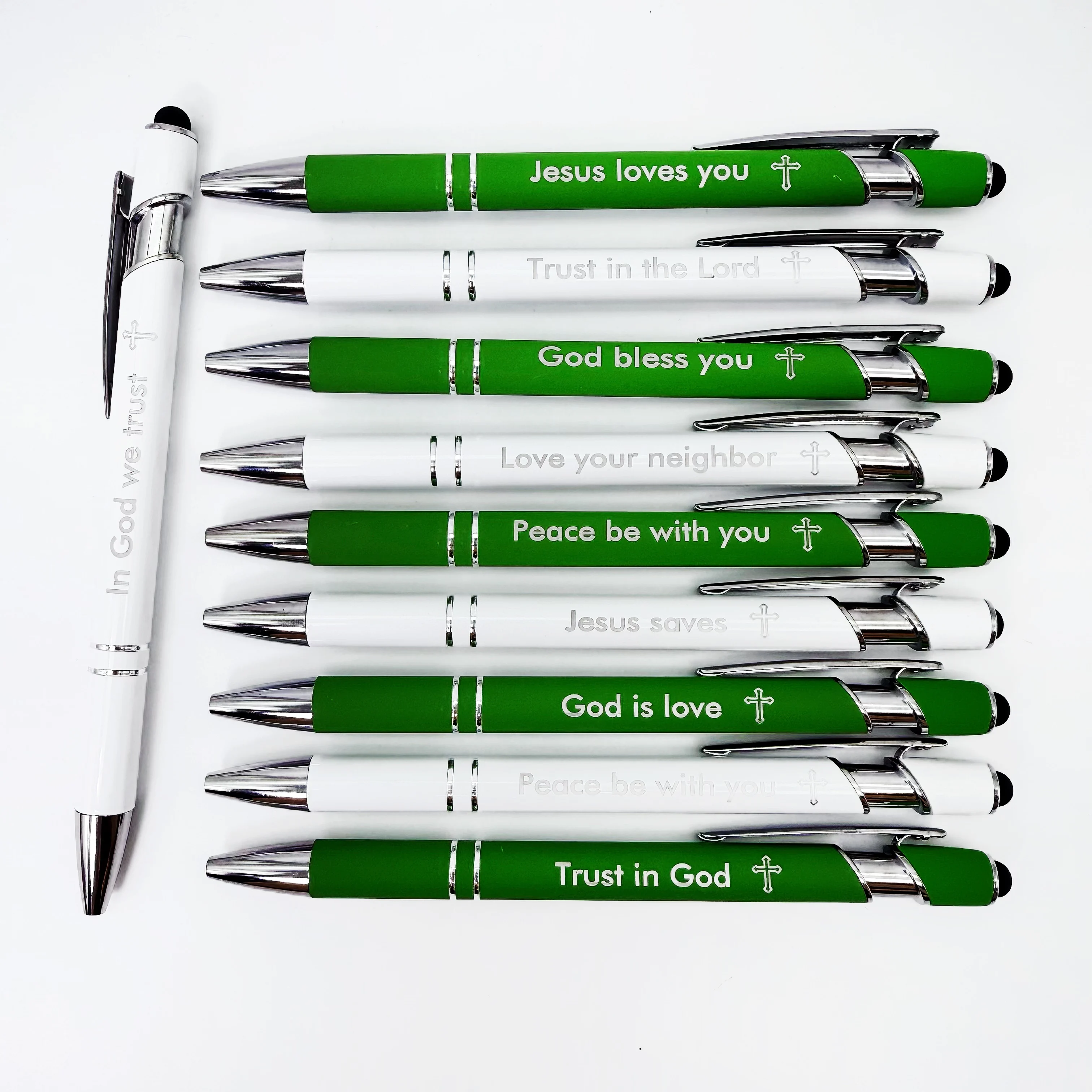 

5/10Pcs Bible Phrase Ballpoint Pens, Metal Jesus Faith Pens with Engraved Patterns, Touch Screen Compatible Humorous Phrase Retractable Metal Engraved Ballpoint Pens