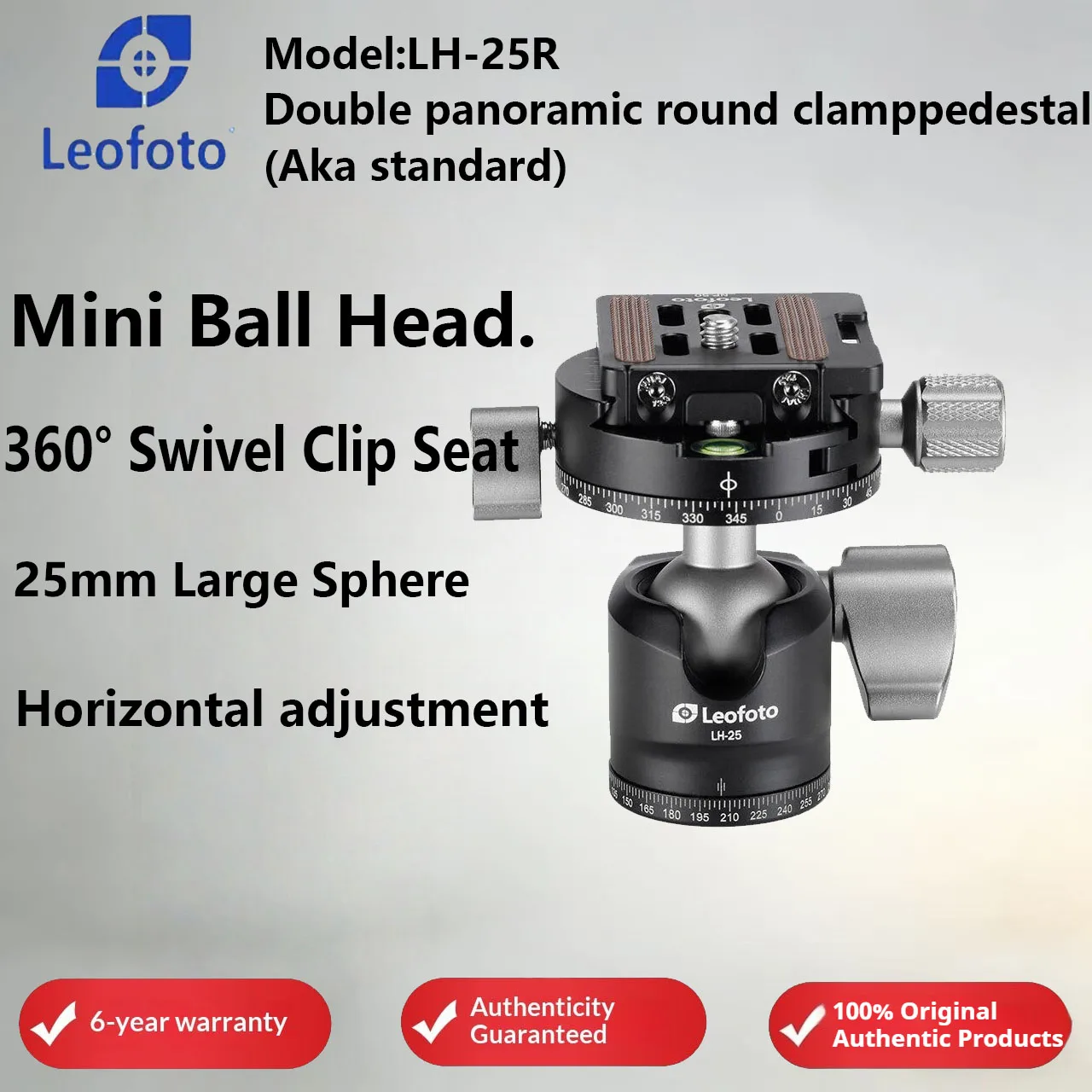 

Leofoto LH-25/25R Compact Mini Spherical Free Climbing Tripod Portable Single/Dual Panorama Head 25mm Mini Ball Head