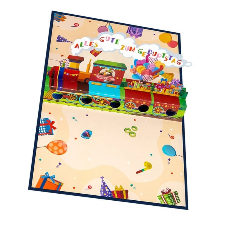 High Quality Paper 3D Birthday Train Card Unique Train Designs Birthday Card Popup Greeting Card for Money or Voucher