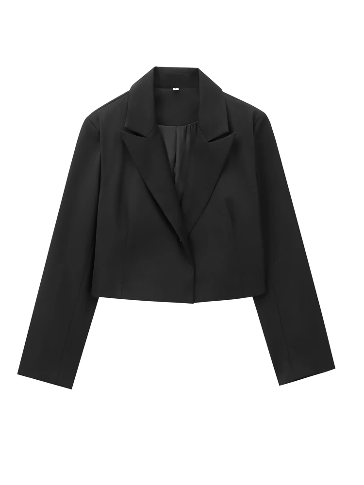 KAOPU ZA Women with shoulder pads open cropped blazer or mid-waist side stripe straight trousers two pieces sets mujer