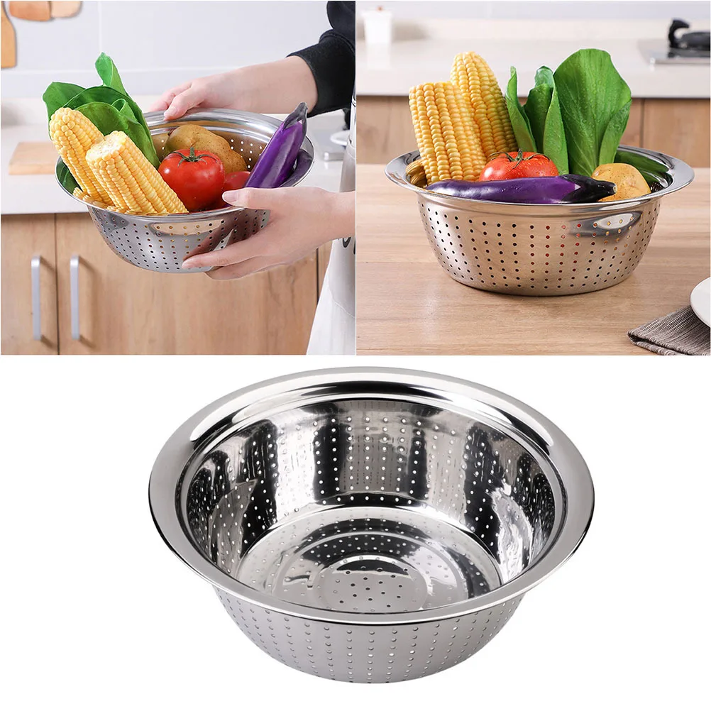 1 قطعة حوض غسيل الفولاذ المقاوم للصدأ 30 سنتيمتر كبير الفضة سميكة استنزاف ثقب غسالة صحون آمنة الخضار الفاكهة مصفاة سلة