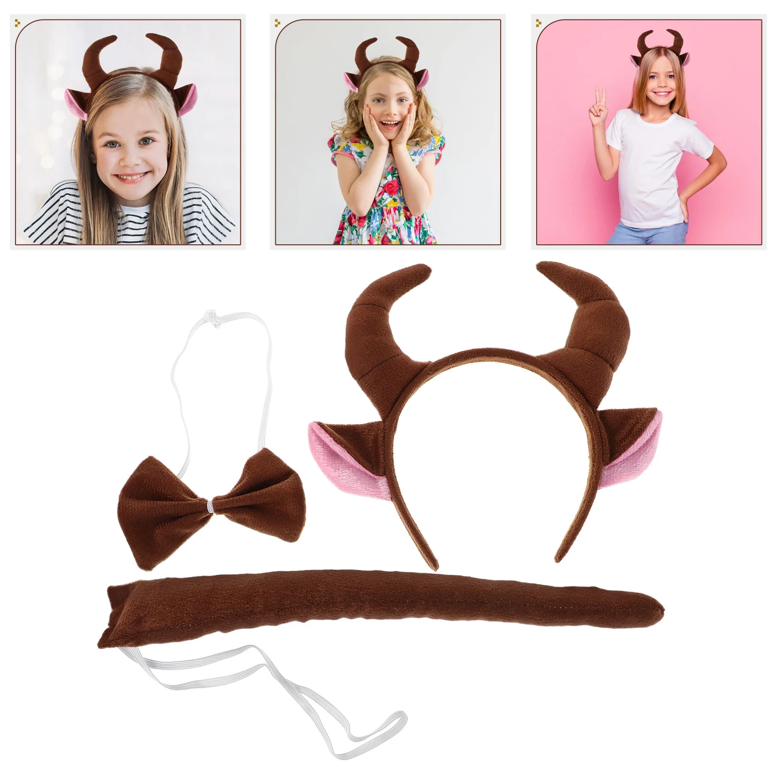 

Animals Costume Set Bull Horn Headband Cow Ears Bow Tie Tail Party Dress Up Kids Cosplay Farm Animals Costume Cow Horn Headband