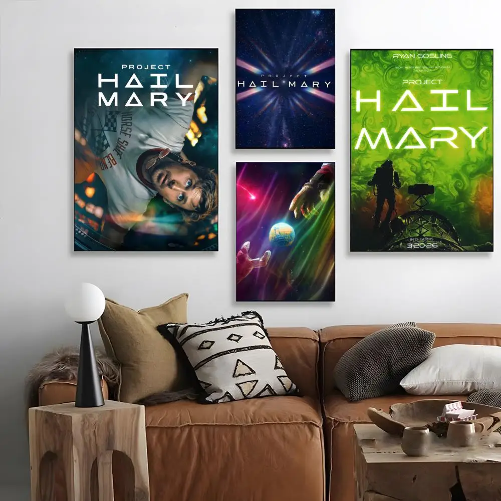 Movie Project Hail Mary Poster Self-adhesive Art Waterproof Paper Sticker Coffee House Bar Room Wall Decor