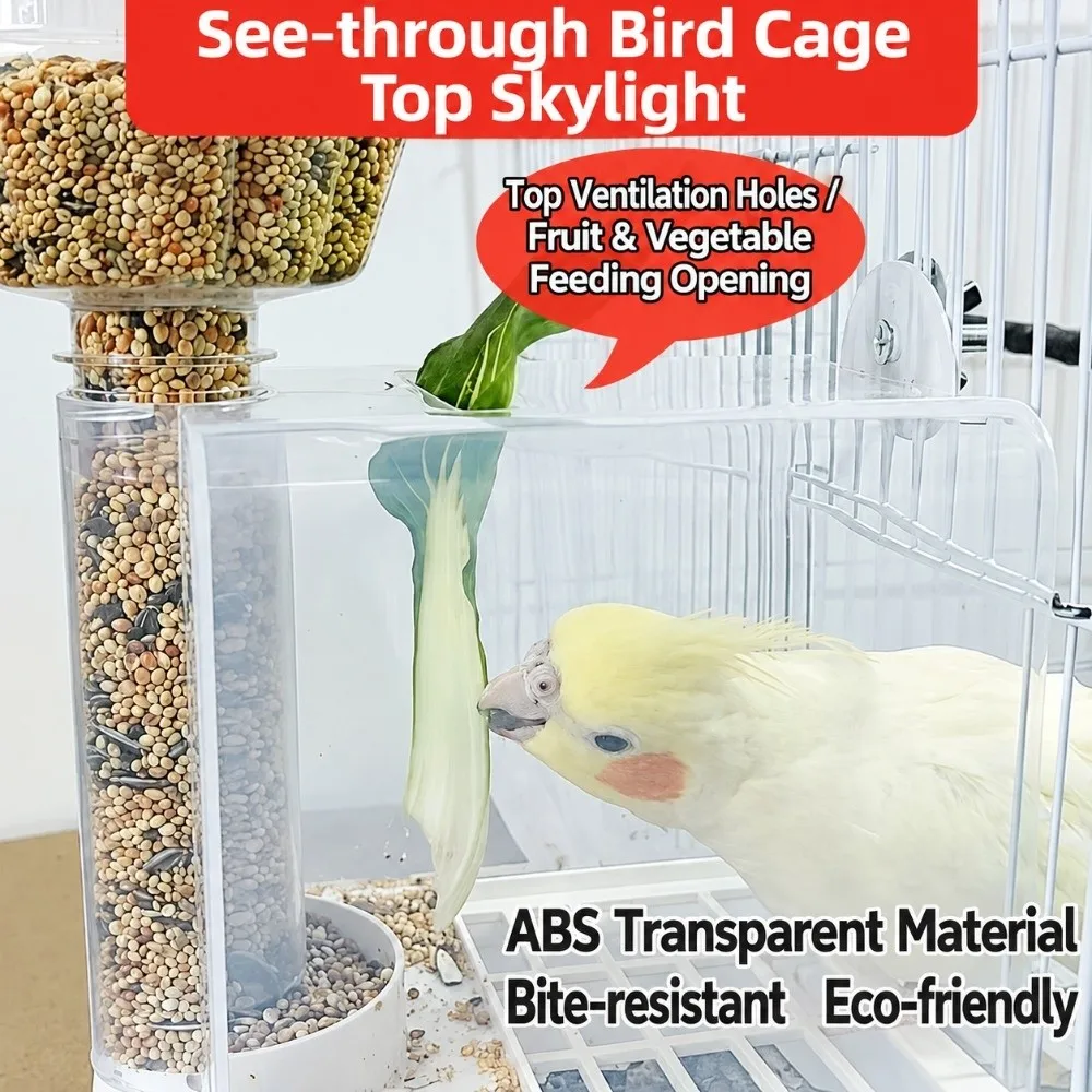 Large Capacity Bird Feeder Husk Separation Splatter Proof Parrot Feeder Long Food Box Auto Dispense Bird Cage Feeding Box