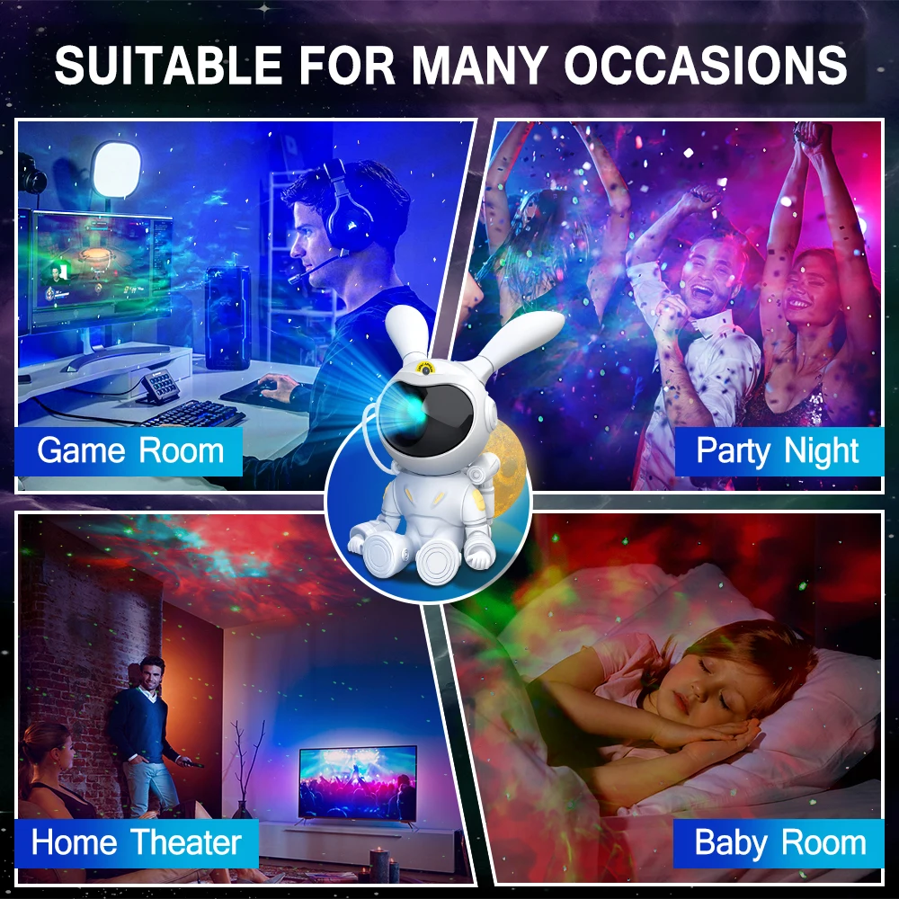 Galaxy Star Projector LED Night Light Starry Sky Rabbit Astronaut Porjectors Lamp For Decoration Bedroom Home Decorative Gift