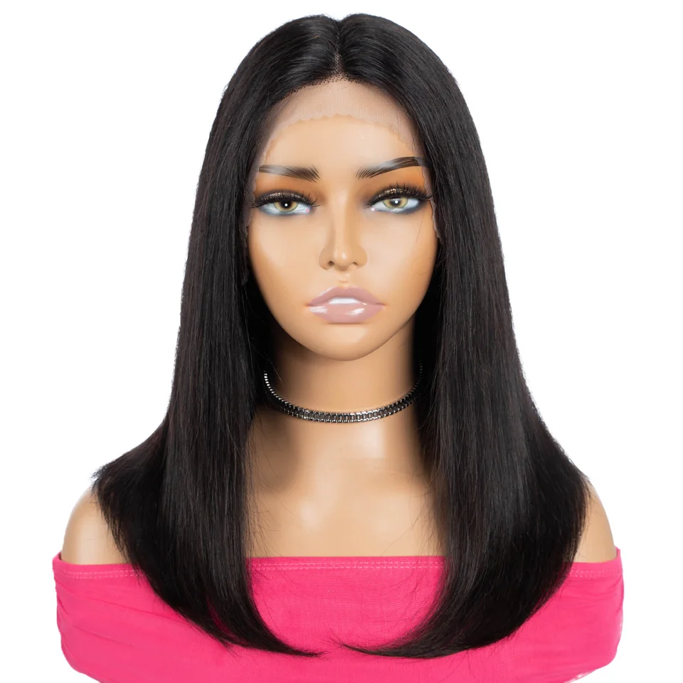 Sleek Straight Bob Human Hair Wigs For Women 16 Inch Natural Black 100% Remy Brazilian Hair Wigs 13X6X1 Lace Front Wigs