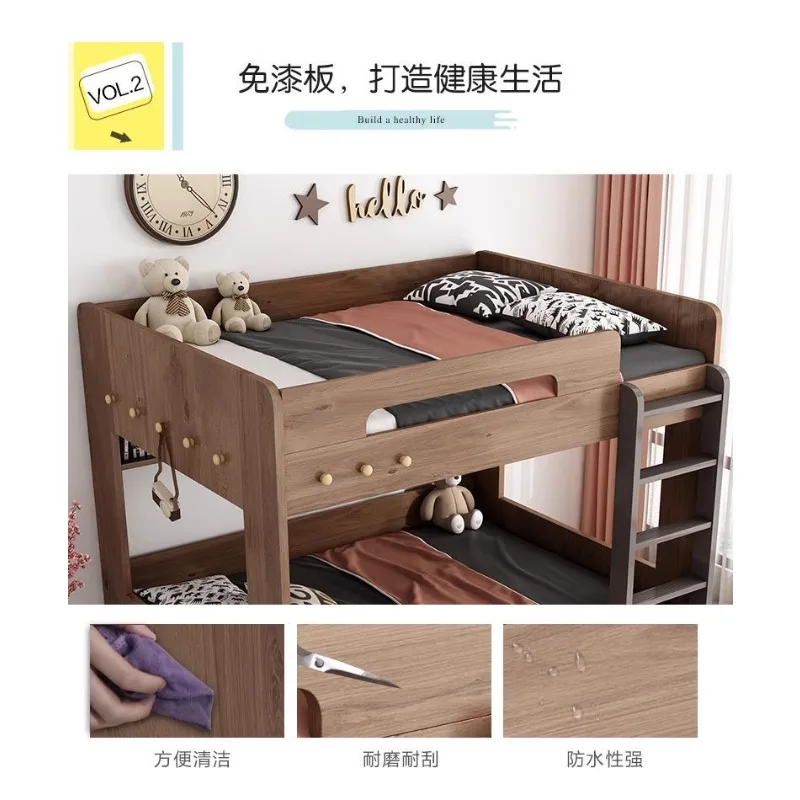 Modern simple high and low bed upper and lower beds, double-layer log mother and child beds with the same width, Nordic 0.9 mete