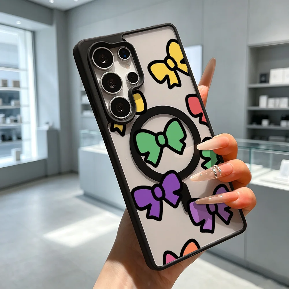 Colorful Bows Magnetic Clear Phone Case For Samsung Galaxy S26 S25 S24 S23 S22 Ultra FE A17 A37 A57 Shockproof Cover