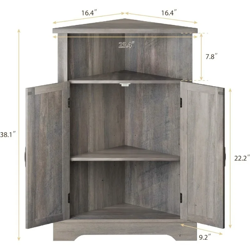 خزانة زاوية أرضية المزرعة مع باب الحظيرة، رف قابل للتعديل، منظم تخزين الحمام لغرفة المعيشة والمطبخ