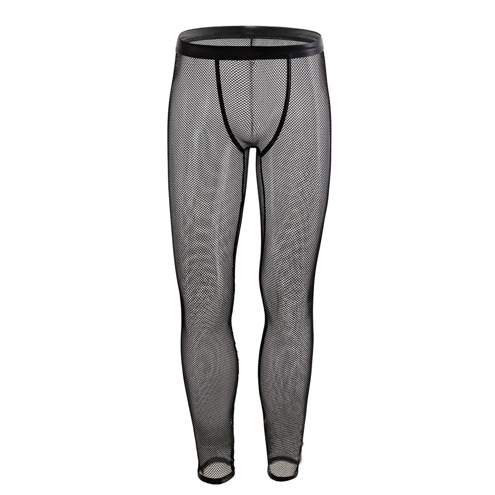 Calça lounge arrastão pura malha ultra-fina masculina, veja através de calças de bolsa, leggings leves e apertadas, roupa interior erótica gay