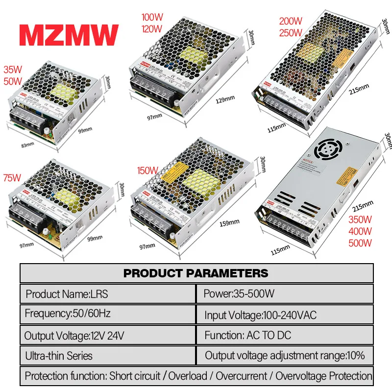 초박형 스위칭 전원 공급 장치, 산업용 SMPS LRS-350 LED 변압기 LRS-200, AC 110V/220V to DC, 35W, 50W-350W, 400W, 12V, 24V