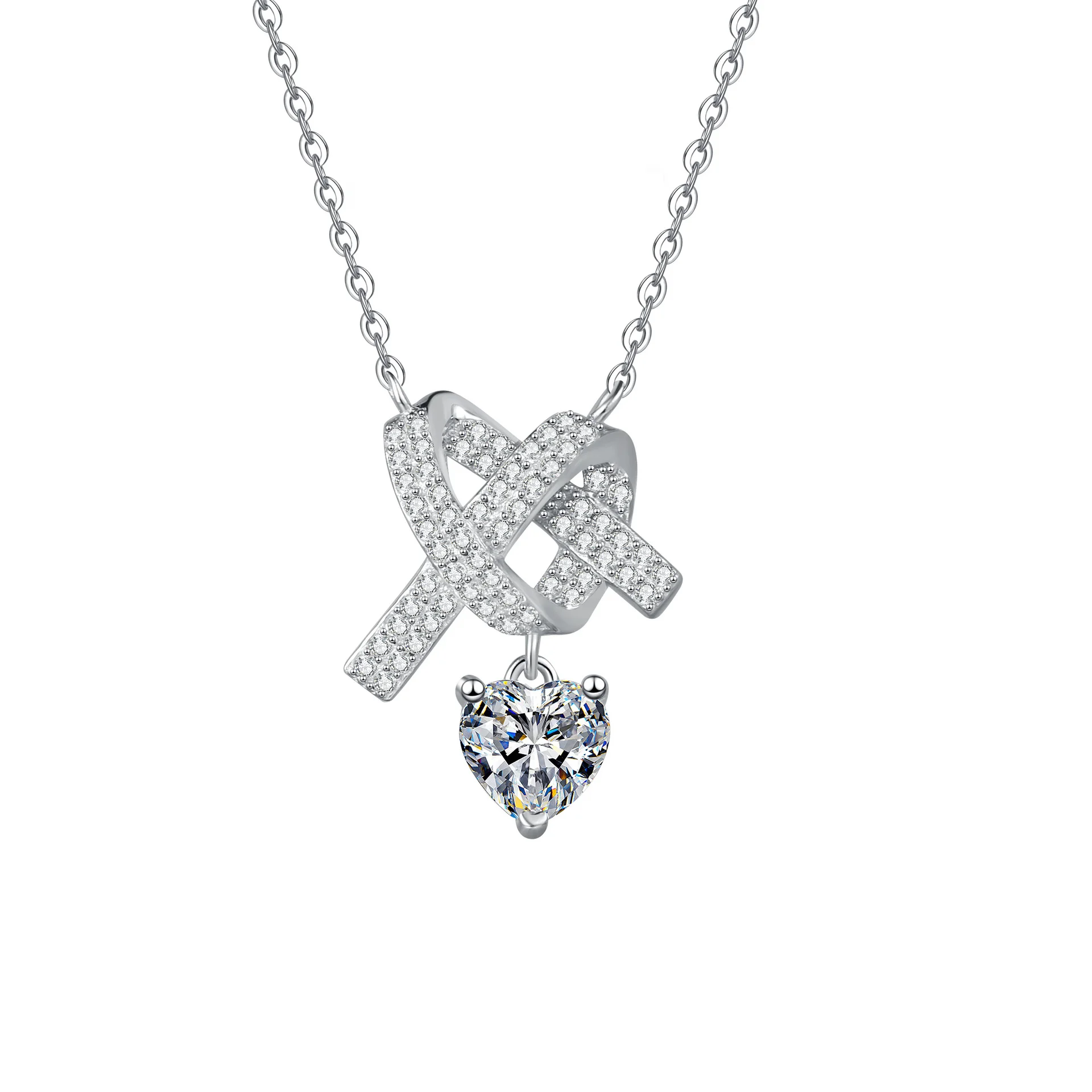 

S925 sterling silver moissanite heart-shaped necklace niche design light luxury collarbone chain ins style high-end feeling