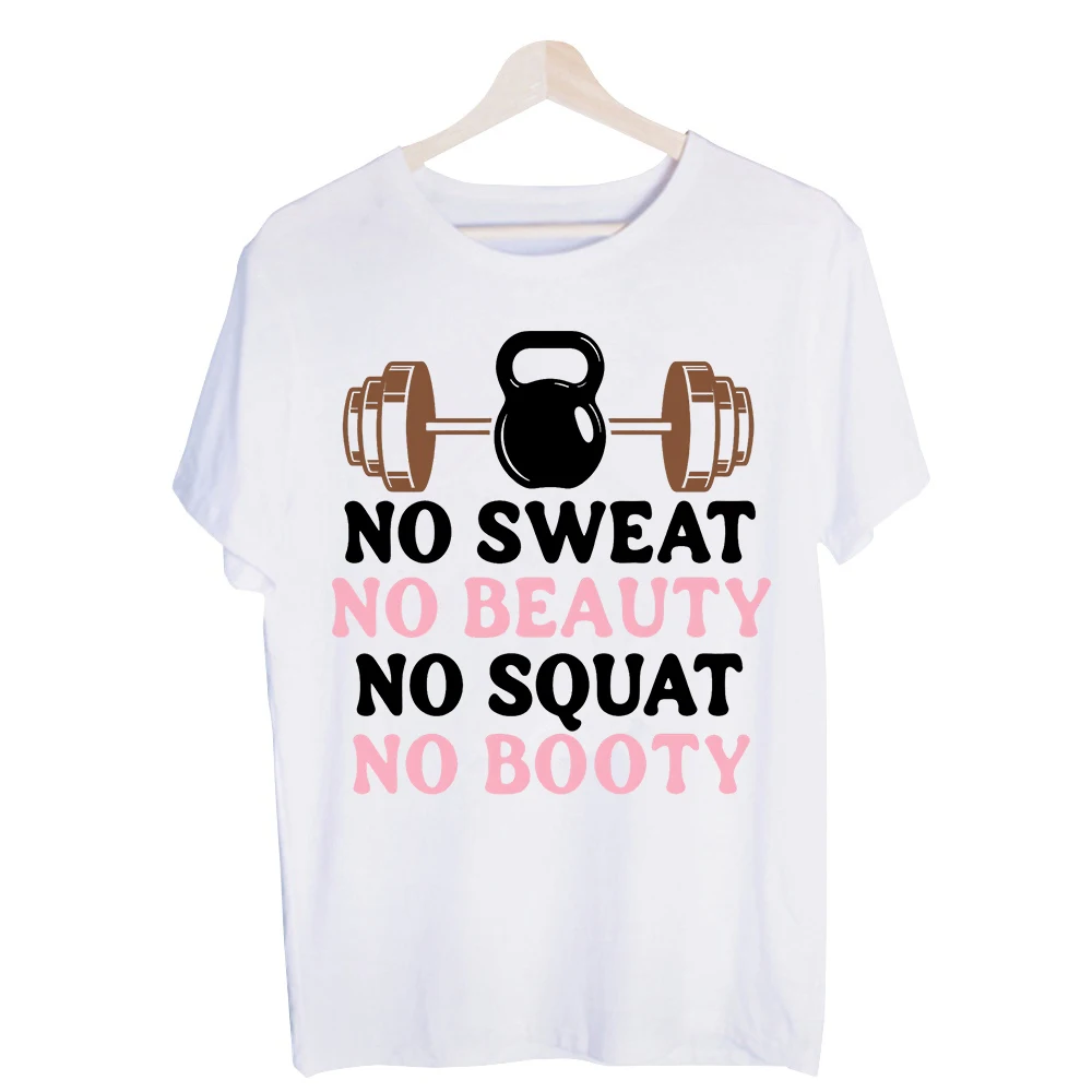 Women's Fitness Equipment and Slogan Print Graphic Tee, Short Sleeve Casual Shirt for Gym Workouts and Active Lifestyles