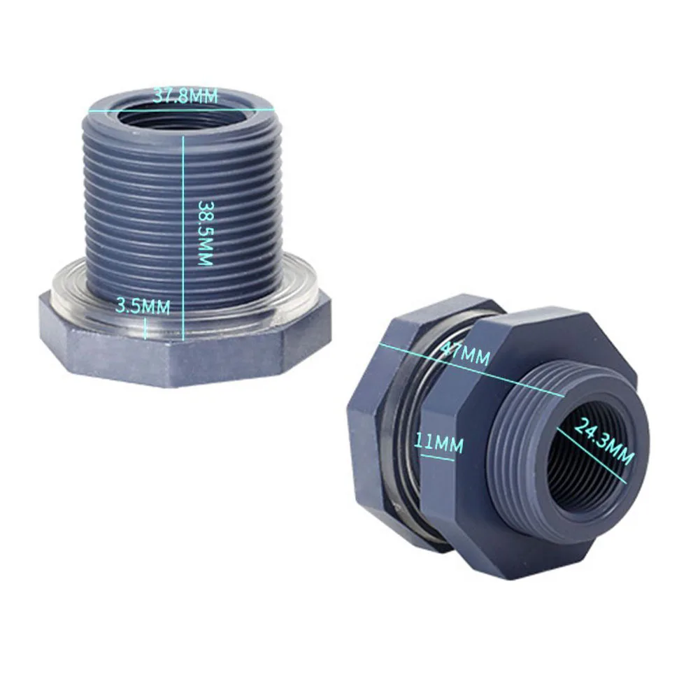 Adapter Bulkhead Fitting 1 Pcs Internal Thread PVC Plastic With 4mm Seal Gasket And Practical For Commercial Plumbing