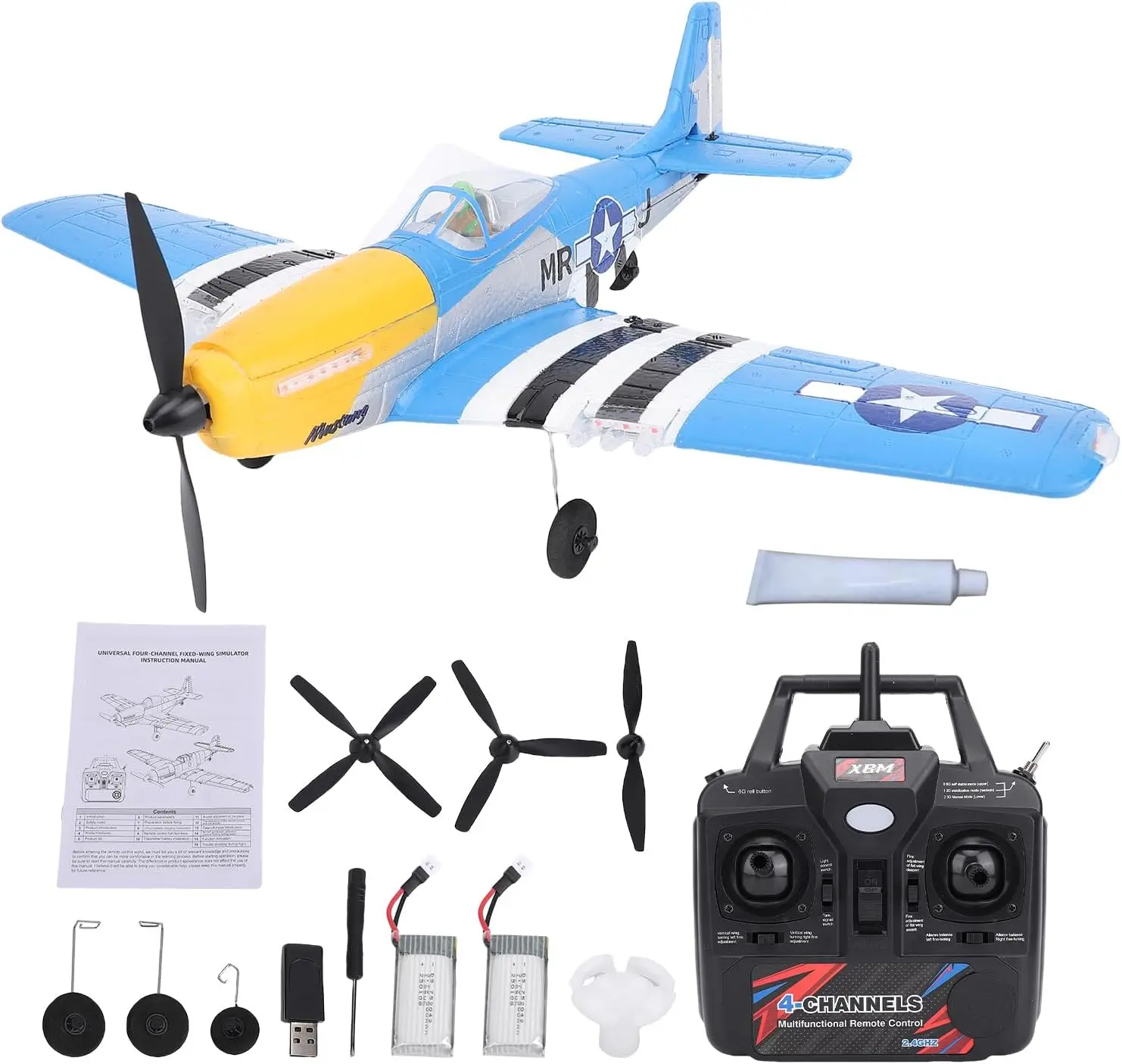 RC Plane, 4 Channel Remote Control Airplane, P51 Fighter Glider, 2.4GHz EPP Foam Plane with 6-Axis Gyro and 3D Aerobatics, Easy