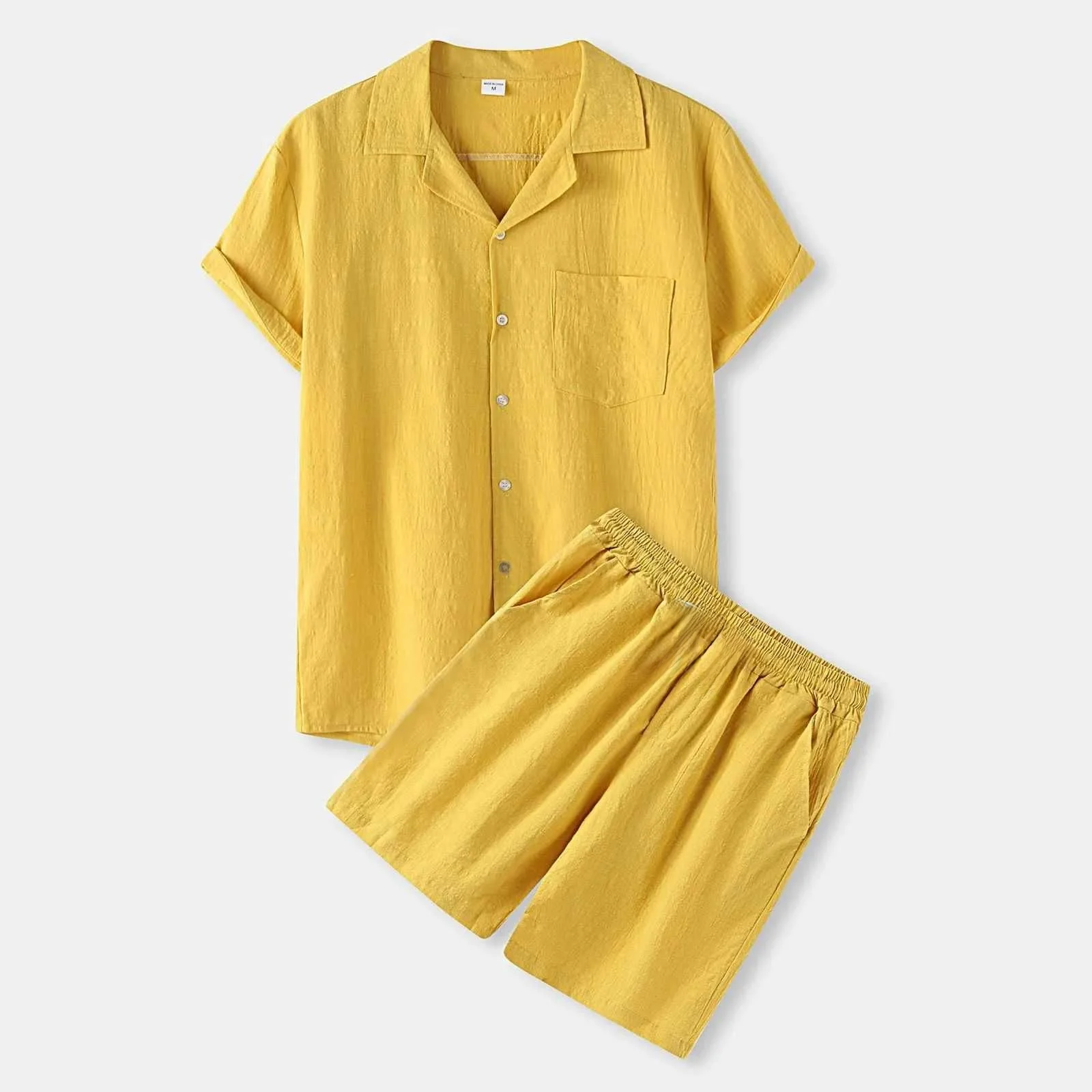 

Comfortable Cool Summer Mens Button irt ort Sve Casual Sportswear Set Autumn Season Seven Inch Sve Length