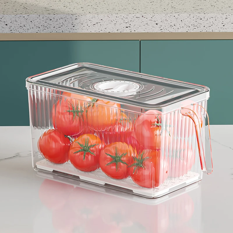 With handle，Fridge Organizer Food Storage Containers Fresh Vegetable Fruit Baskets Refrigerator Storage Box Kitchen Organizer image 2