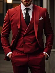 3 Piece High Quality Red/Navy Suits for Men Slim Fit Formal Business Office Daily Casual Outfits Fashion Wedding Party Tuxedo