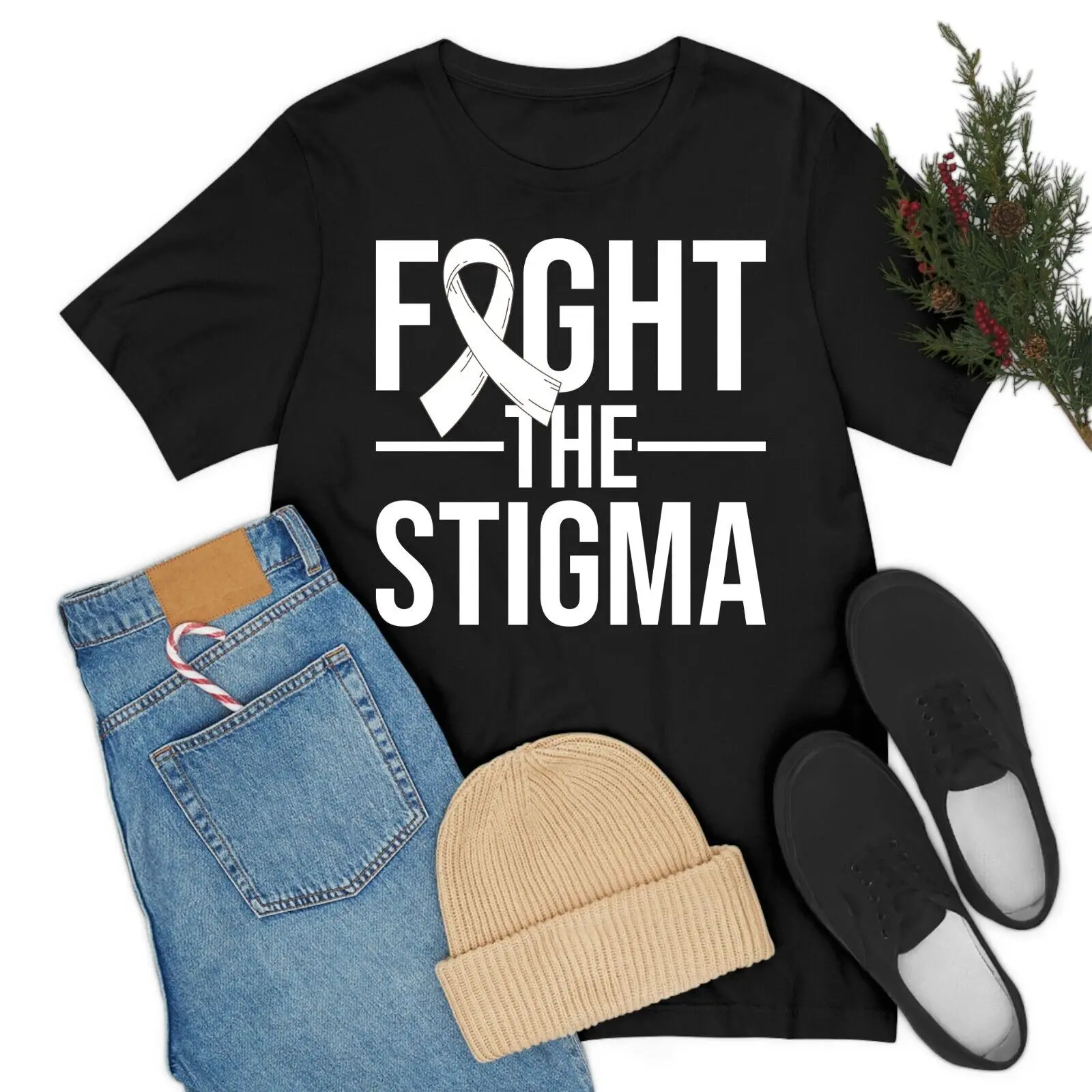 Fight The Stigma Mental Health Awareness Depression Anxiety T-Shirt For Men Womn