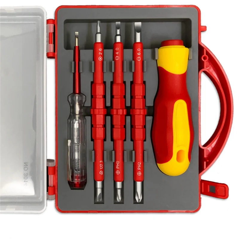 طقم مفك براغي معزول 5 في 1 مفك براغي متعدد الوظائف ثنائي الغرض مع قلم كهربائي مع مغناطيسي A62X