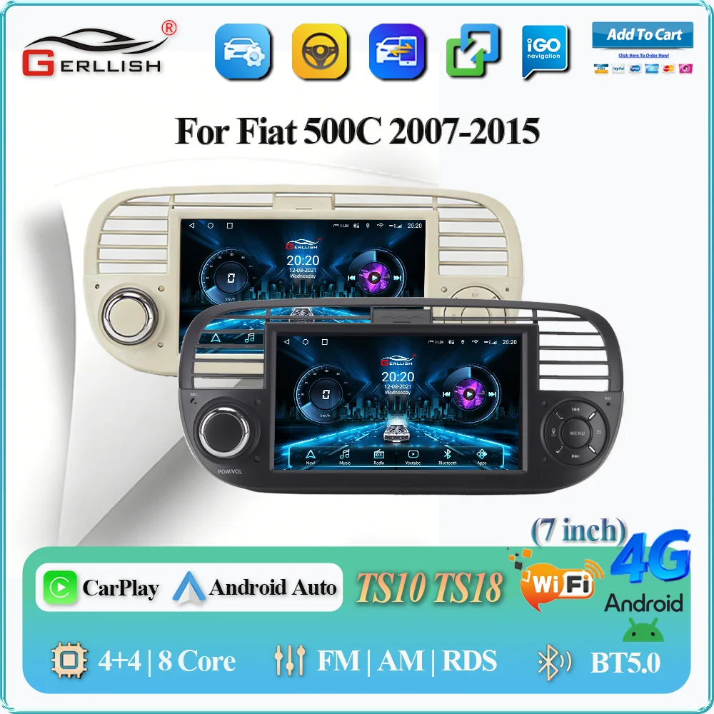 

7 Inch Android Car Radio Multimedia Video Player for FIAT 500 2007 - 2014 Navigation GPS Carplay 4G RDS WIFI DSP