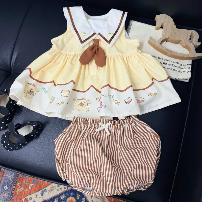 Kids Boutique Sweet Clothes Baby Sweet Cute Puppy Set Summer Class A Cotton Navy Collar Trouser Set Baby Girls Quality Suit