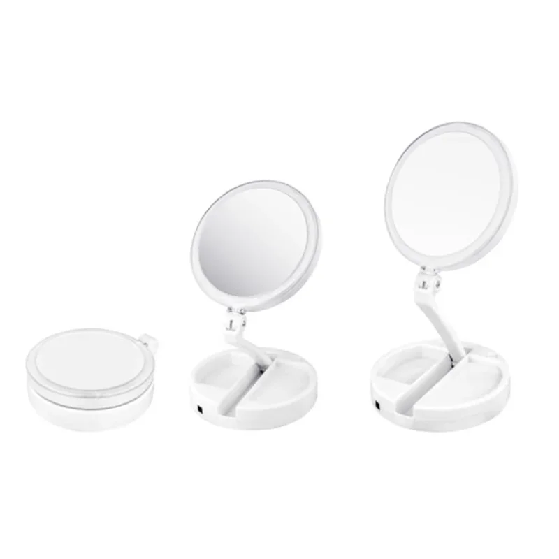 Portable LED Lighted Makeup Mirror Vanity Compact Women Pocket Mirrors Vanity Cosmetic Hand Mirror 10X Magnifying Glasses