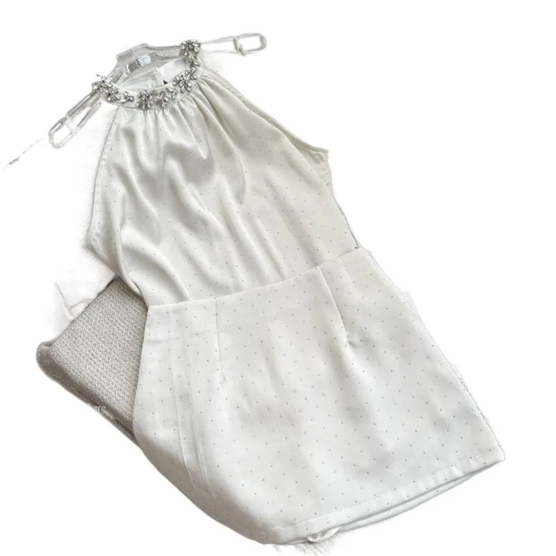 2026 New Diamond-encrusted Neck Top with Skirt Two-piece French Retro Temperament Set
