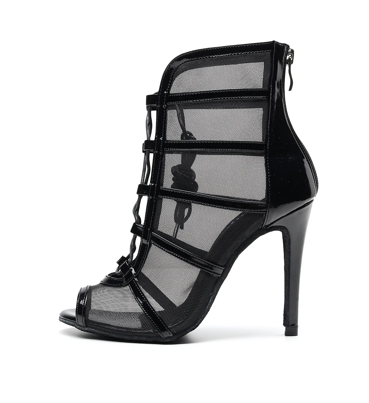 Wedopus Personalizowane 11CM Czarne Damskie Botki na Obcasie z Odkrytymi Palcami Sznurowane Buty do Tańca Jazzowego Botki do Tańca Latynoamerykańskiego