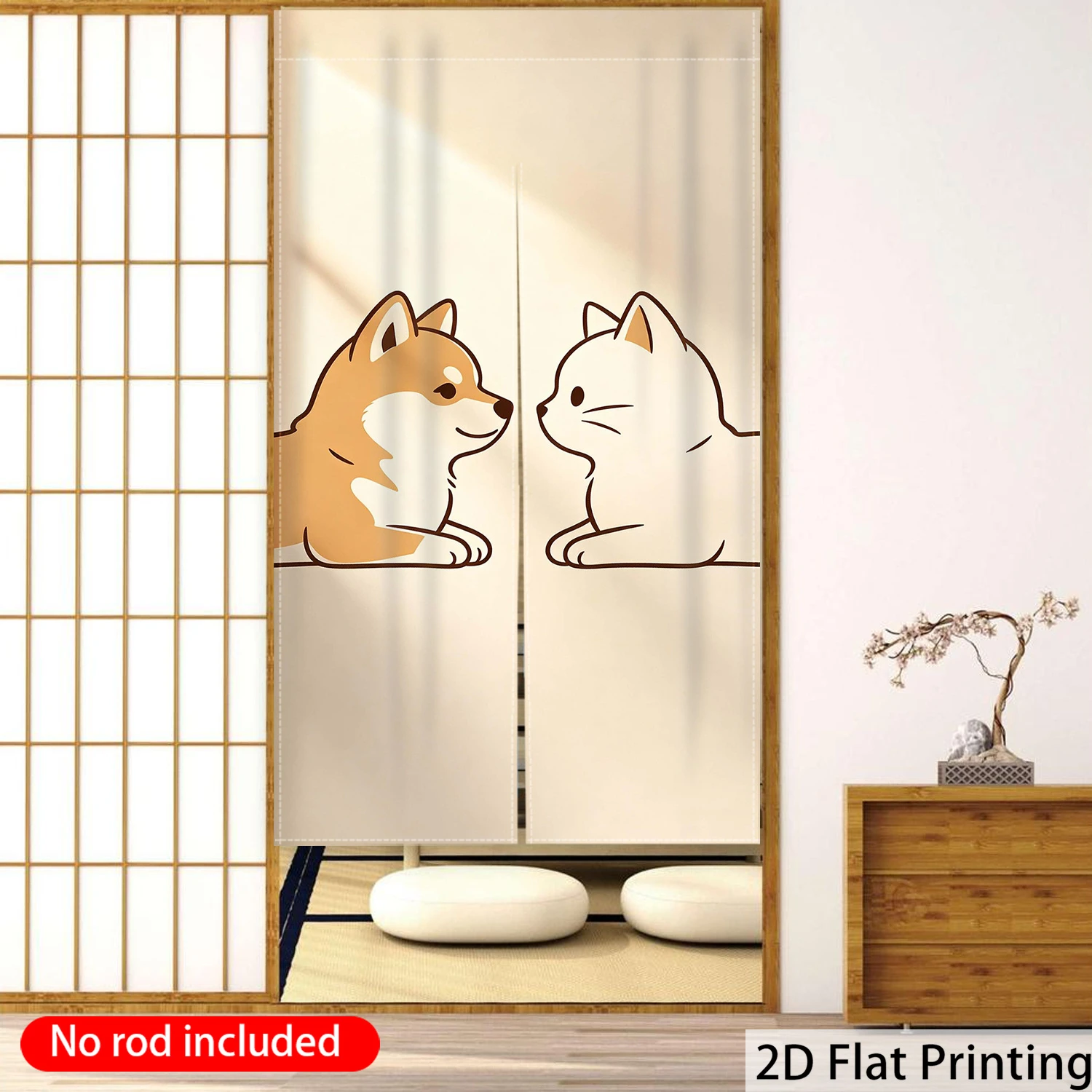 VIKAMA Minimalist Shiba Inu and Cat Door Curtain Japanese Style Half Door Curtain, Noren Curtain for Kitchen Bedroom