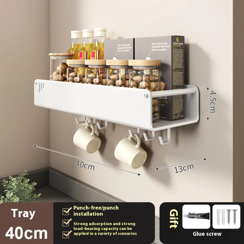 No-Drill Wall-Mounted Kitchen Rack - All-in-One Spice Organizer & Knife Holder, Space-Saving Storage for Condiments & Utensils